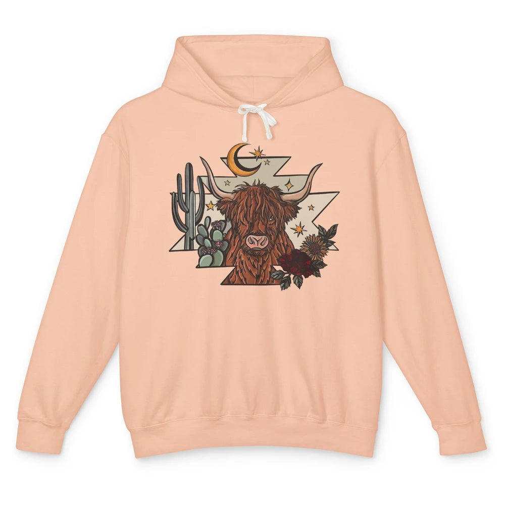 Retro Desert Cactus Highland Cow Western Country Cow Spirit Unisex Lightweight Hoodie