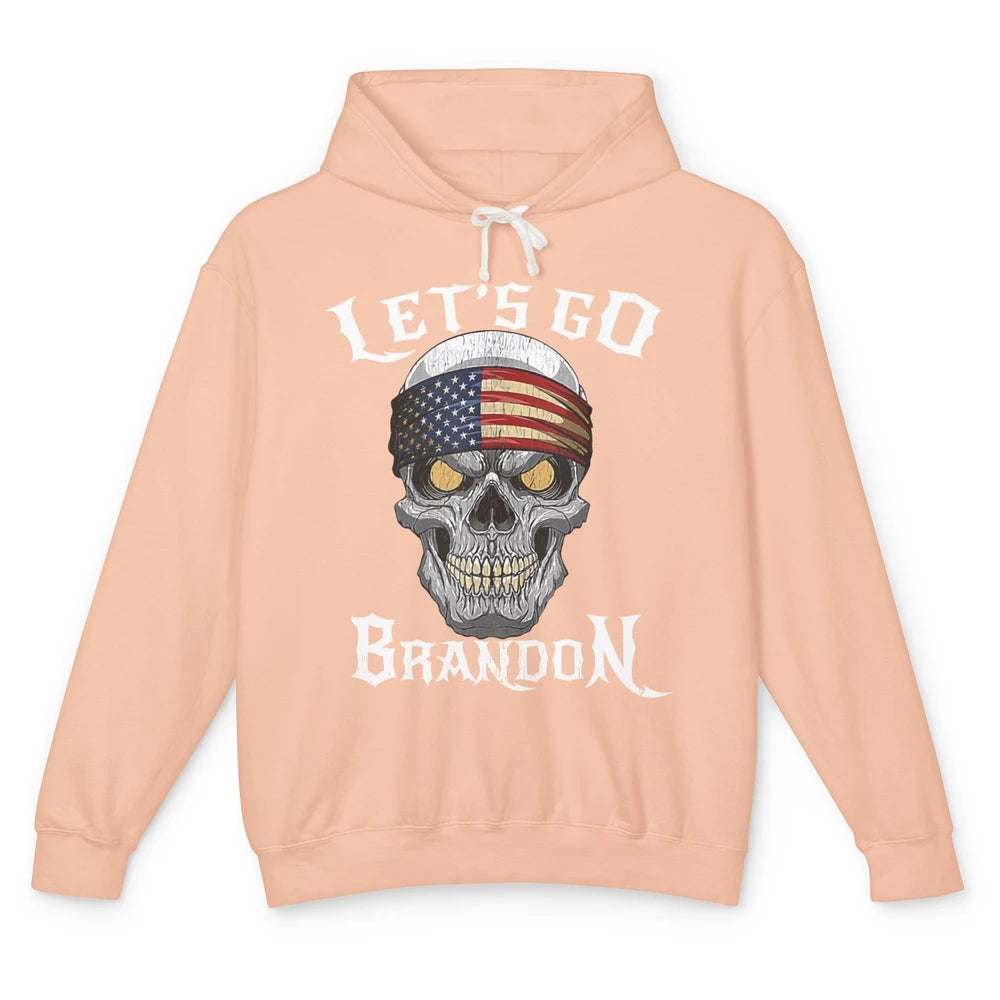 Retro Skull US Flag Let's Go Brandon Anti Biden Pro America Unisex Lightweight Hoodie