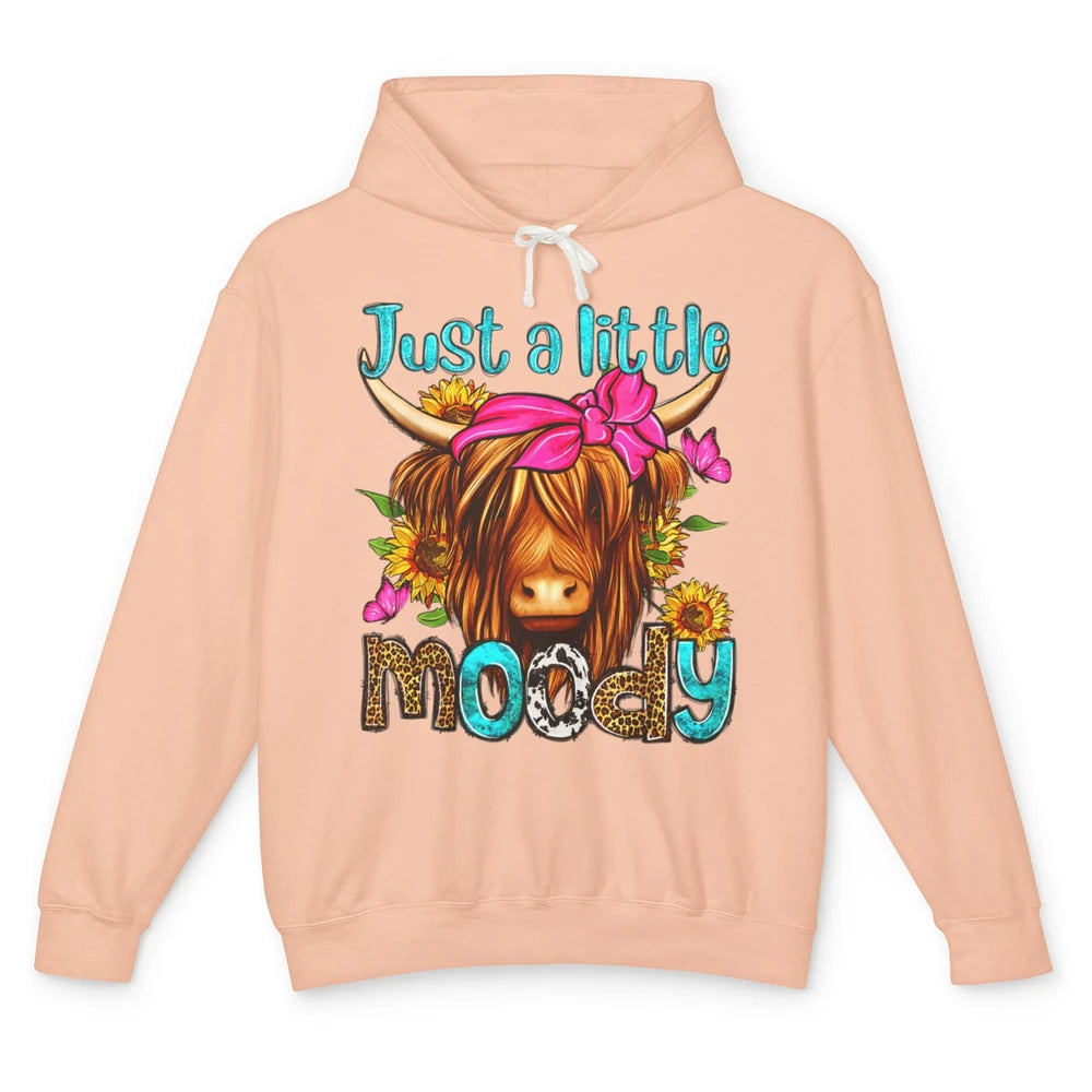 Just Little Moody Cute Western Highland Cow Heifer Sunflower Unisex Lightweight Hoodie