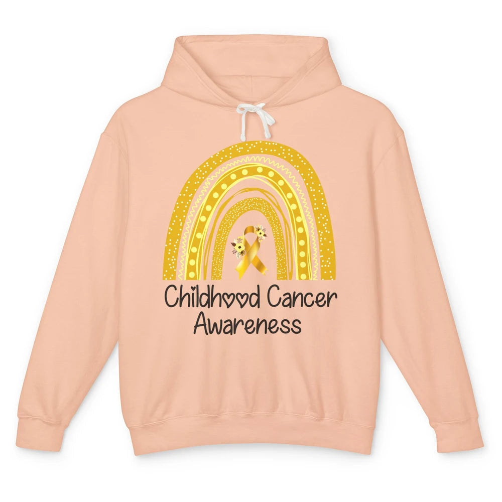 Childhood Cancer Awareness Support Rainbow Gold Ribbon Gift Unisex Lightweight Hoodie