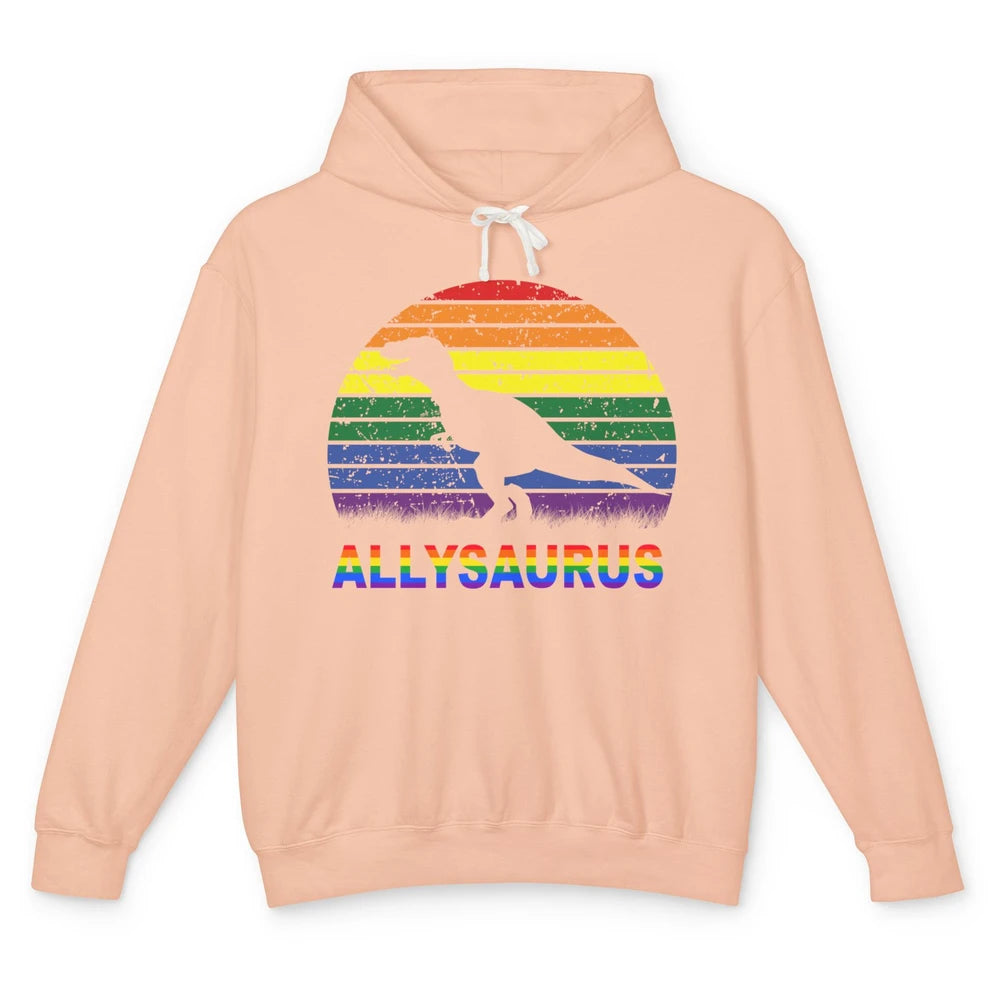 Vintage Allysaurus T-rex Dinosaur LGBT Gay Pride Month Unisex Lightweight Hoodie