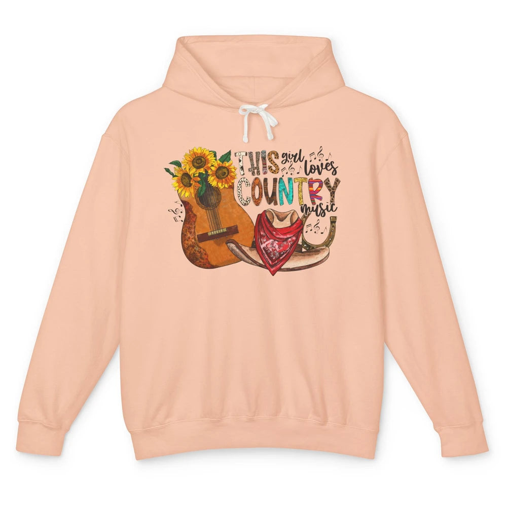 Sunflower Cowgirl Horseshoe This Girl Loves Country Music Unisex Lightweight Hoodie