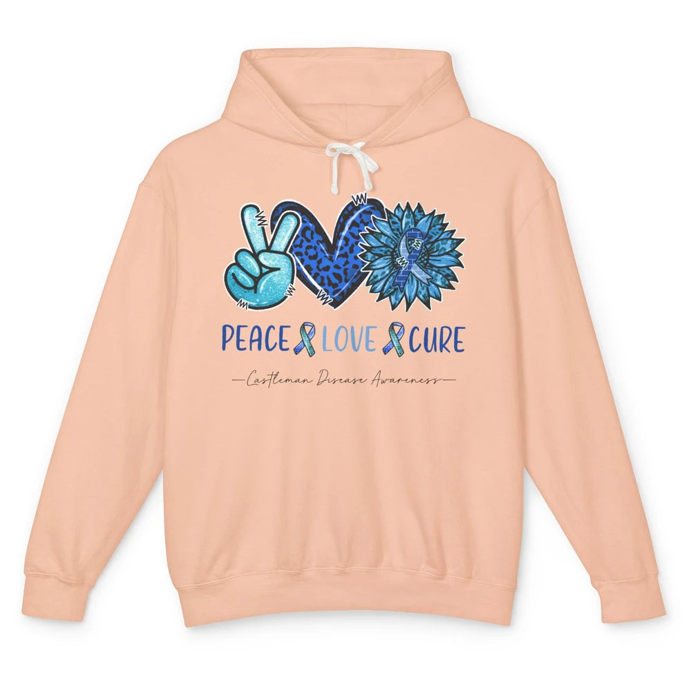 Castleman Disease Awareness Blue Ribbon Peace Love Cure Unisex Lightweight Hoodie