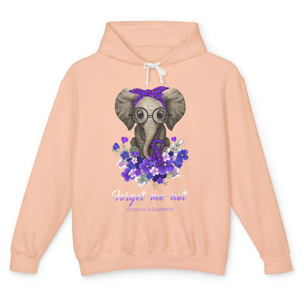 Alzheimer Awareness Purple Ribbon Elephant Forget Me Not Unisex Lightweight Hoodie