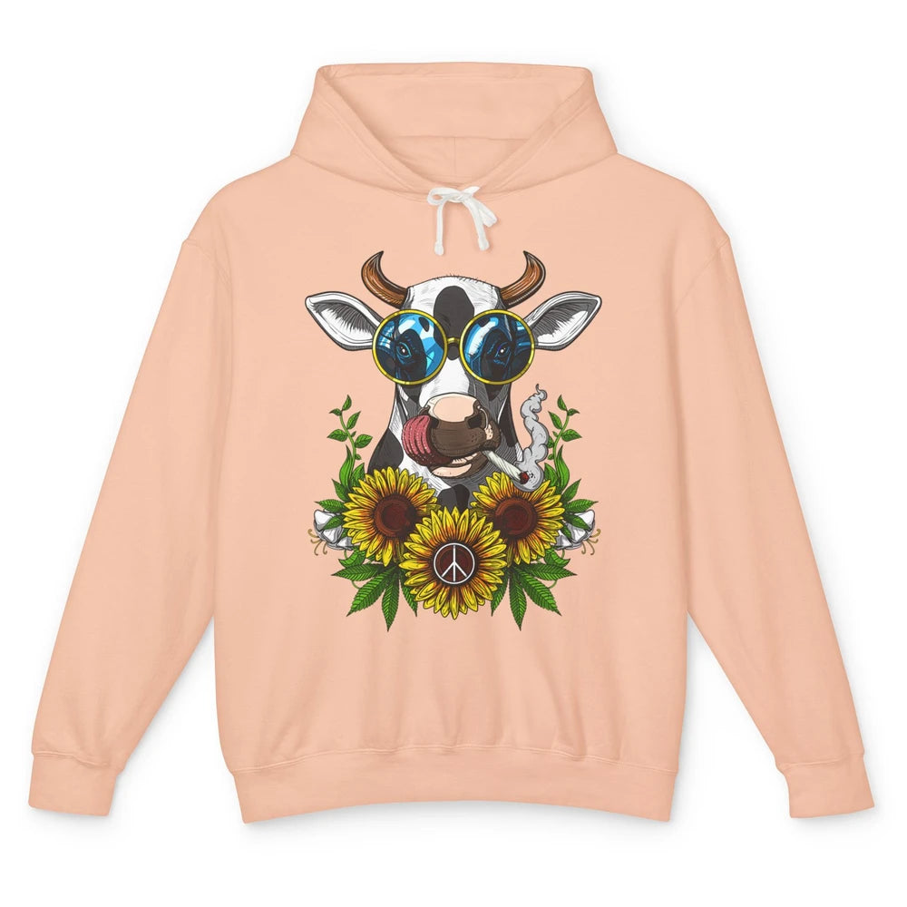 Heifer Highland Cow Stoner Hippie Sunflower Cigarette Retro Unisex Lightweight Hoodie