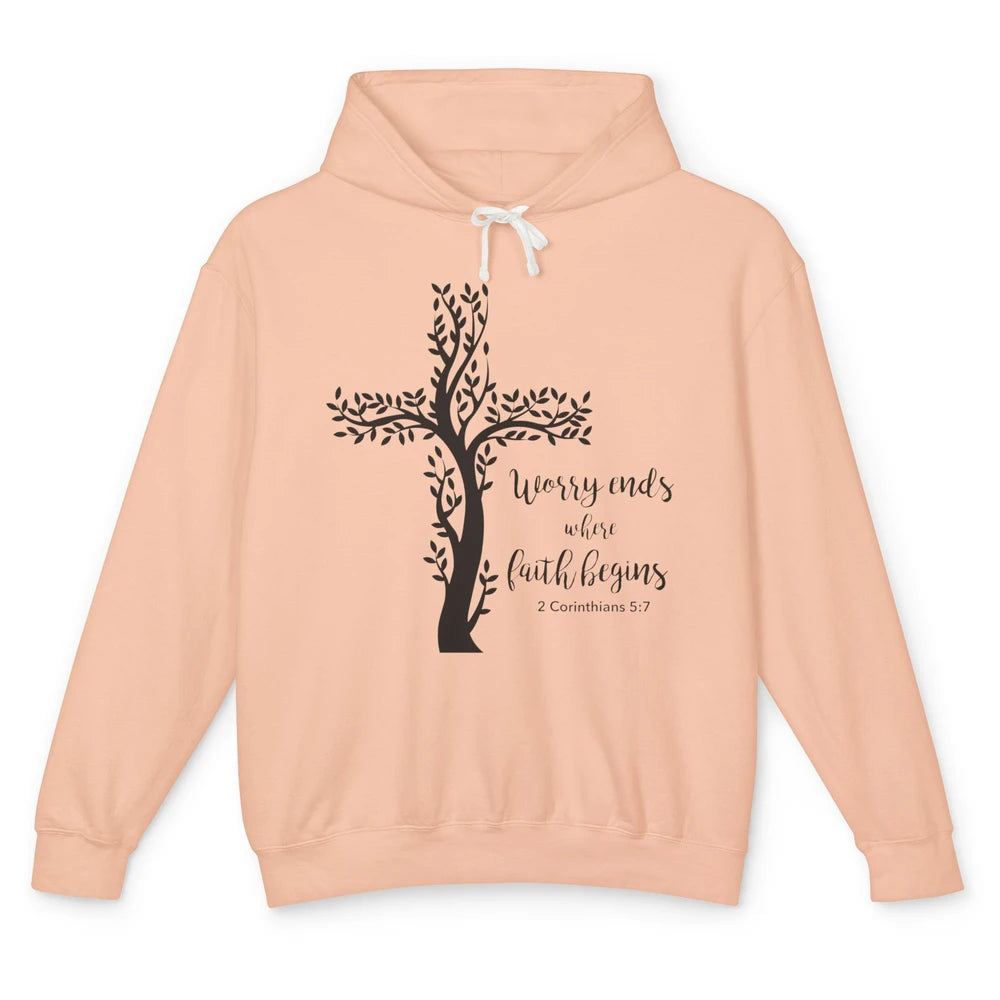 Worry Ends Where Faith Begin Christian Religious Bible Verse Unisex Lightweight Hoodie