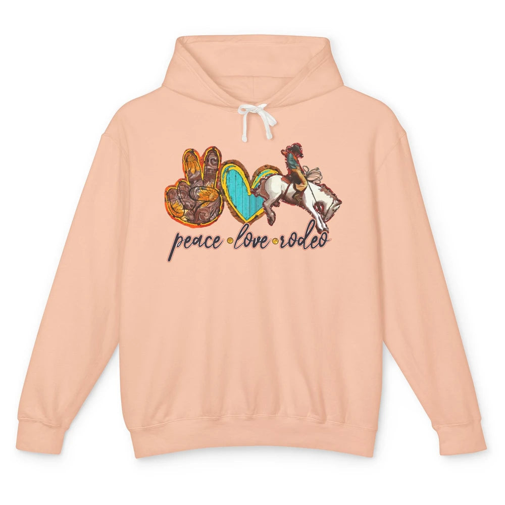 Retro Peace Love Rodeo Cowboy Boots Western Country Cowgirl Unisex Lightweight Hoodie