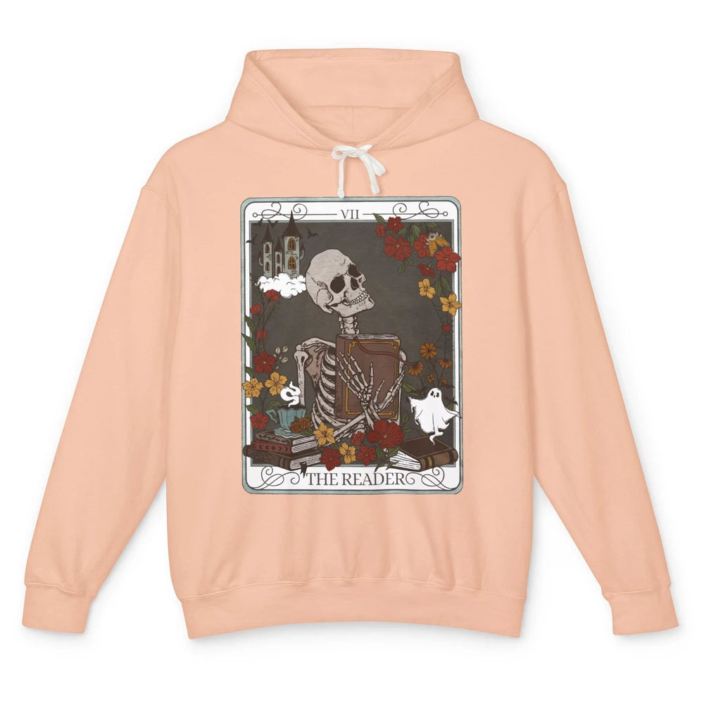 The Reader Tarot Card Skeleton Librarian Witchy Mystical Unisex Lightweight Hoodie