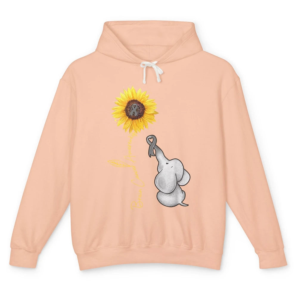 Sunflower Baby Elephant Brain Cancer Awareness Grey Ribbon Unisex Lightweight Hoodie