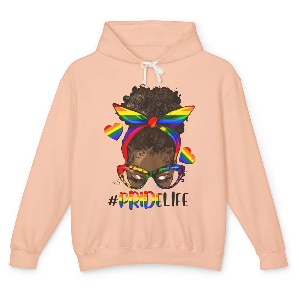 Black Melanin Messy Bun Rainbow Bandana Pride Life LGBTQ Unisex Lightweight Hoodie