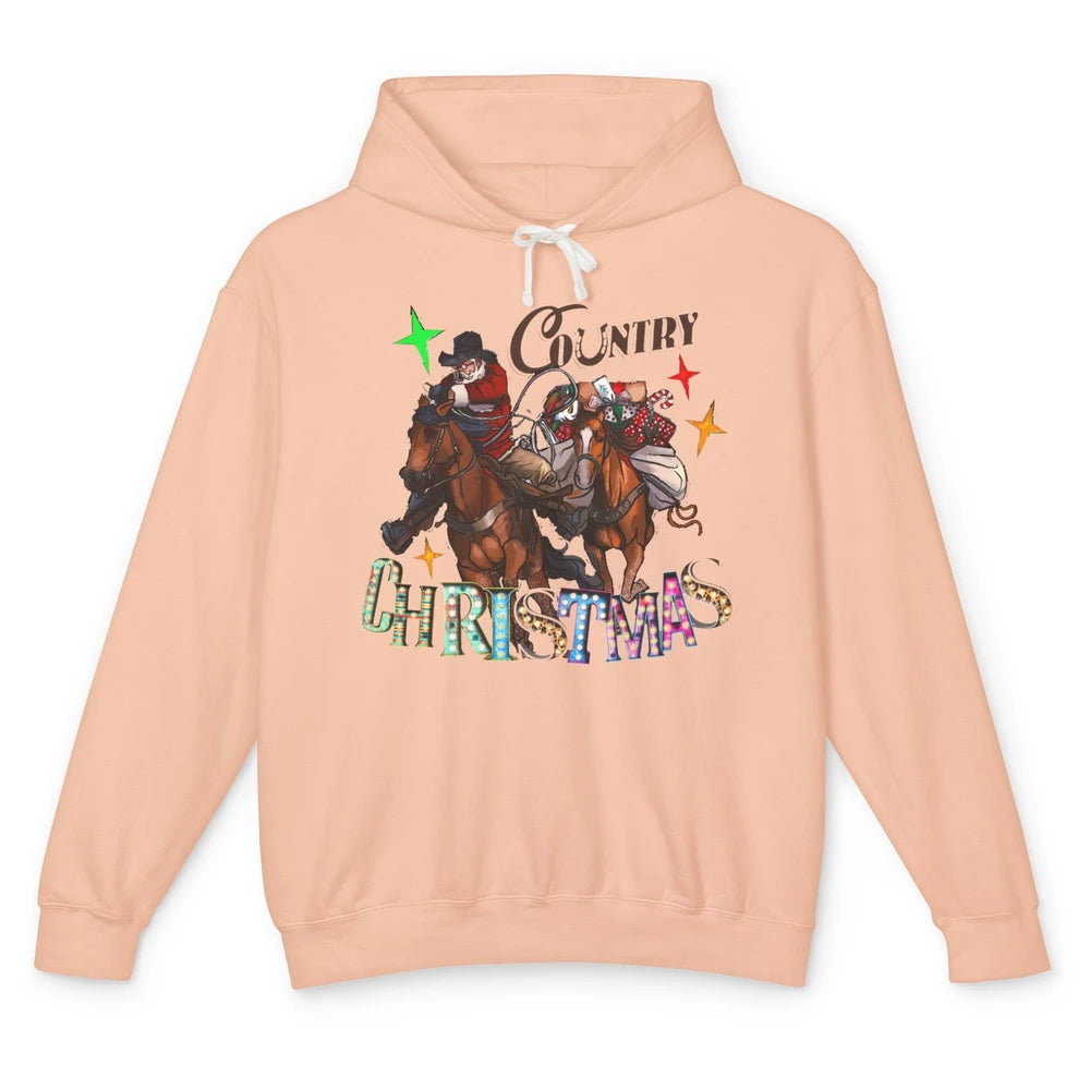 Santa Claus Country Christmas Y'all Western Country Cowboy Unisex Lightweight Hoodie