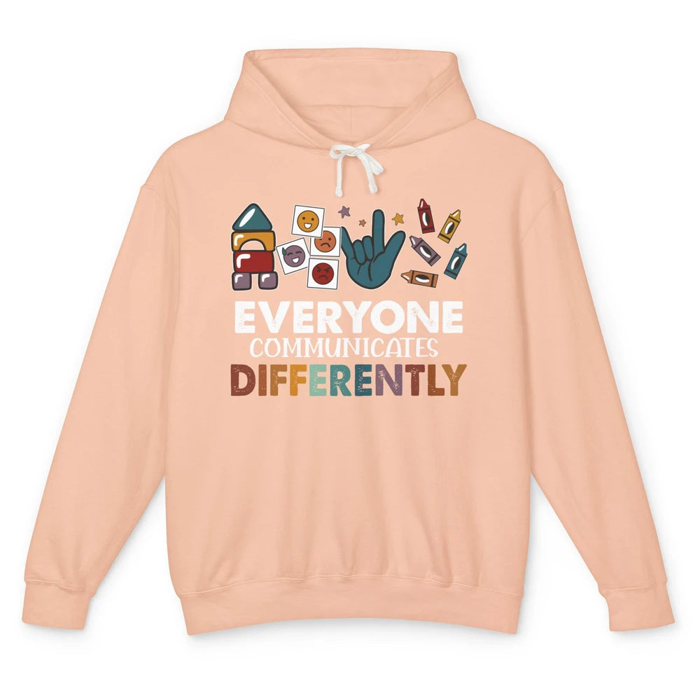 Sped Teacher ABA Everyone Communicates Differently Para BCBA Unisex Lightweight Hoodie