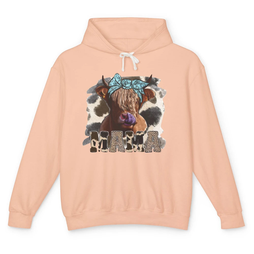 Leopard Highland Cow Bandana Cow Mama Western Country Heifer Unisex Lightweight Hoodie