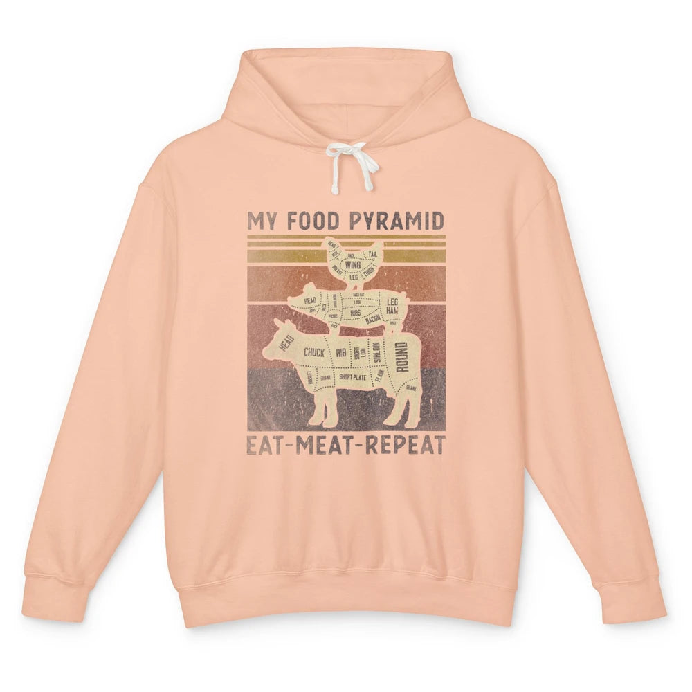 Vintage My Food Pyramid Eat Meat BBQ Lover Fast Food Retro Unisex Lightweight Hoodie