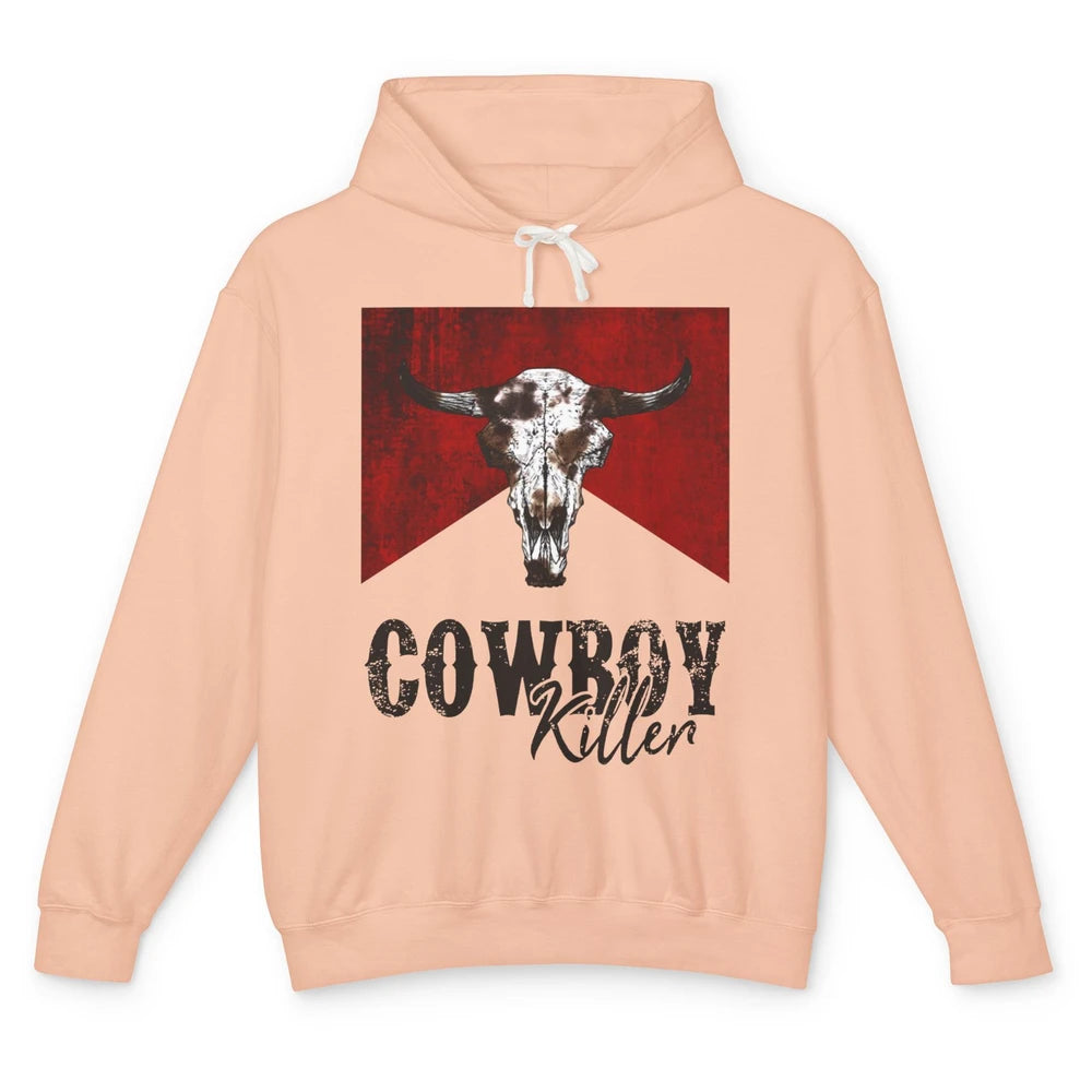 Retro Cow Skull Cowboy Killer Western Country Cowgirl Gift Unisex Lightweight Hoodie