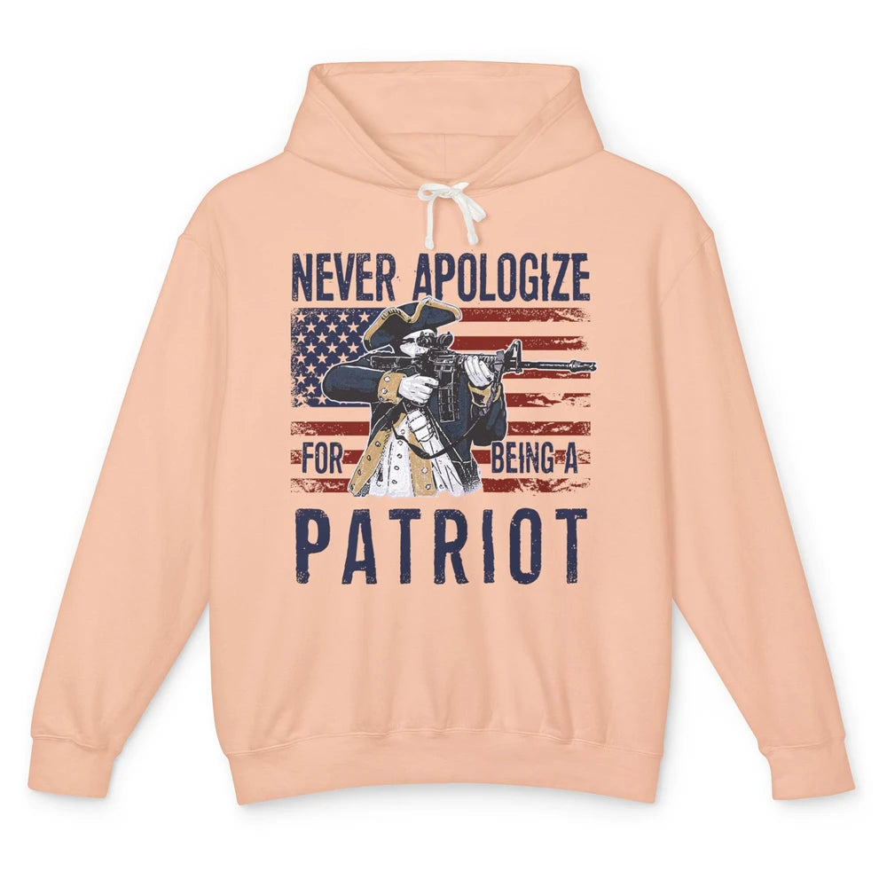 Never Apologize For Being A Patriot US Flag American Pride Unisex Lightweight Hoodie