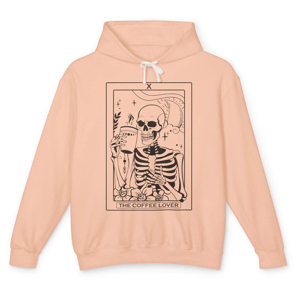 The Coffee Lover Skeleton Tarot Card Floral Goth Halloween Unisex Lightweight Hoodie