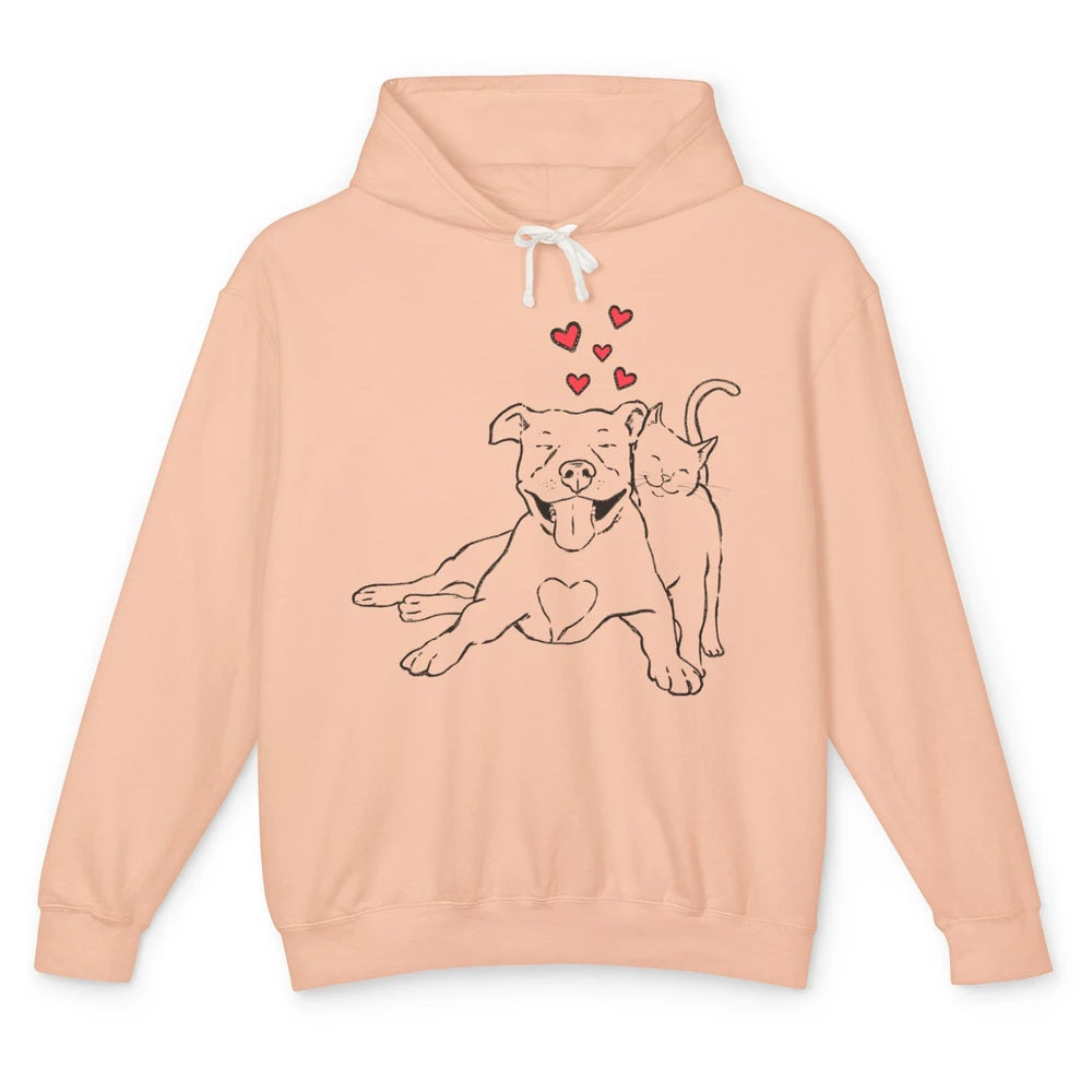 Pittie And Kitty Cute Pitbull Cats And Dogs Lovers Gift Unisex Lightweight Hoodie