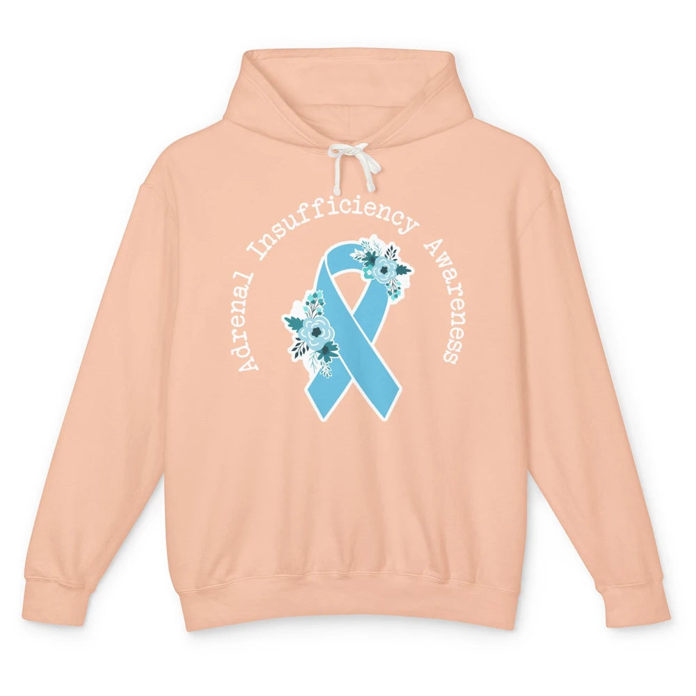 Adrenal Insufficiency Awareness Floral Light Blue Ribbon Unisex Lightweight Hoodie