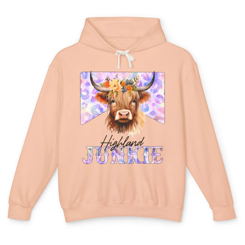 Floral Highland Cow Junkie Western Country Farm Animal Unisex Lightweight Hoodie