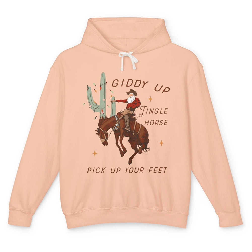 Cowboy Santa Giddy Up Jingle Horse Pick Up Western Christmas Unisex Lightweight Hoodie