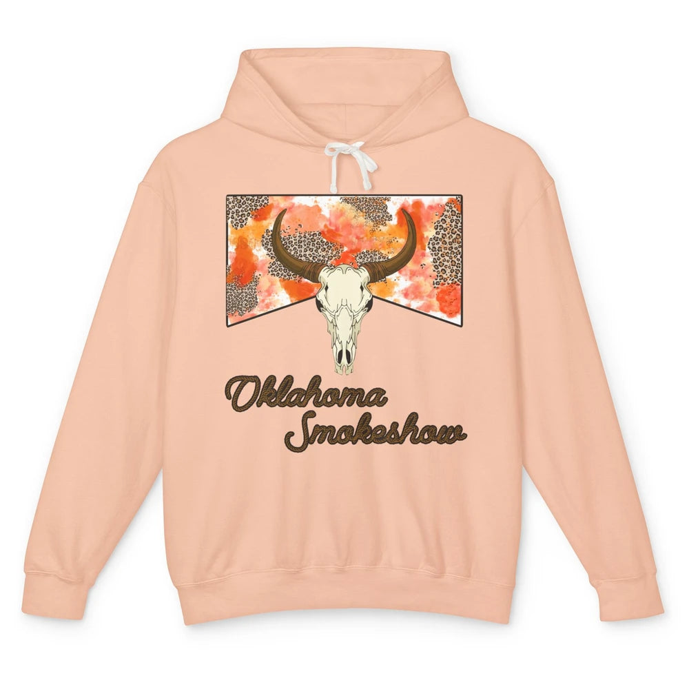 Boho Bull Skull Cow Print Oklahoma Smokeshow Western Country Unisex Lightweight Hoodie