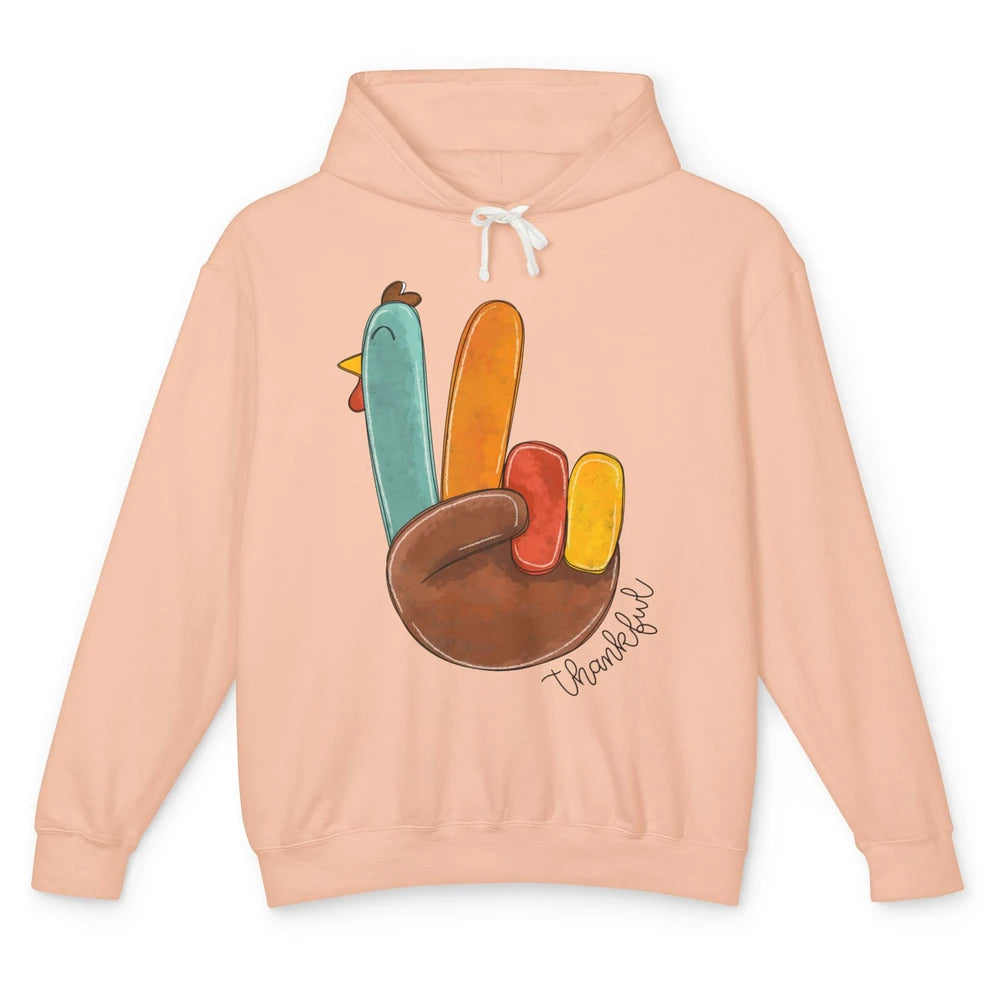 Funny Turkey Peace Sign Thankful Thanksgiving Gift Halloween Unisex Lightweight Hoodie