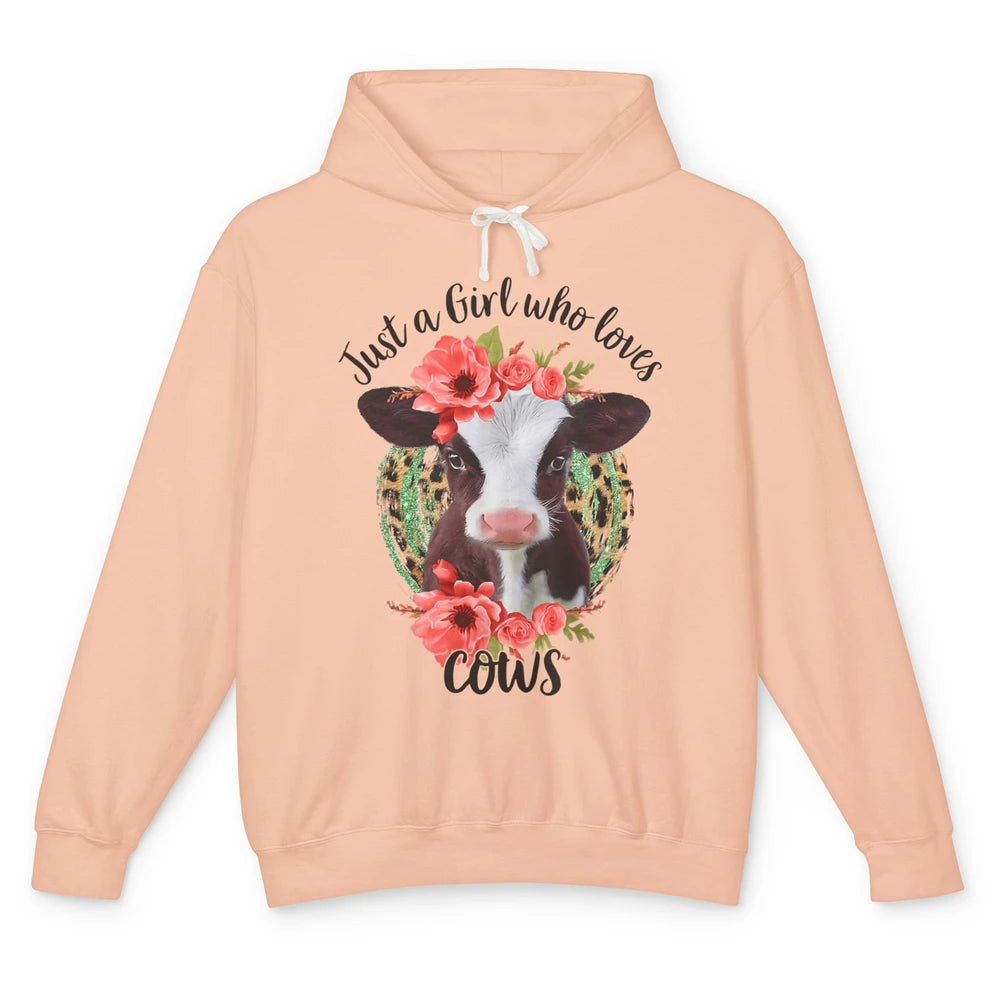 Cute Just A Girl Love Cow Heifer Floral Highland Cow Farm Unisex Lightweight Hoodie