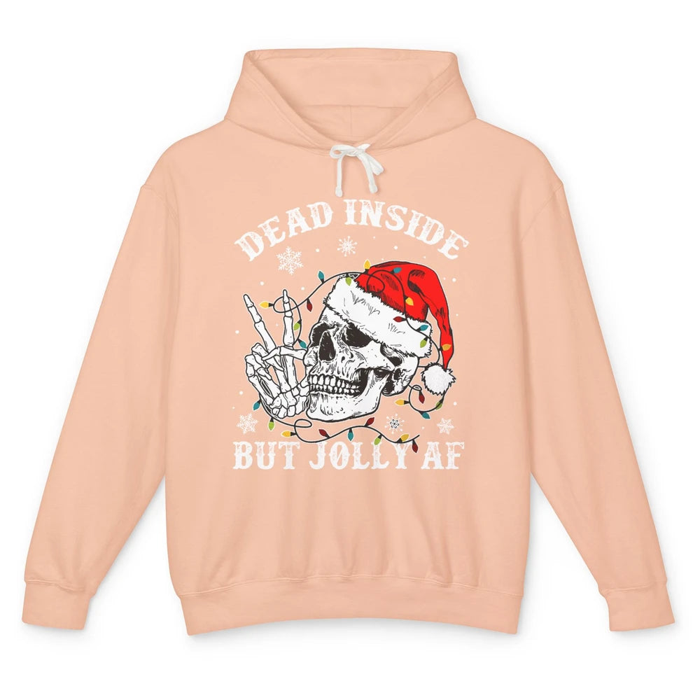 Skeleton Christmas Dead Inside But Jolly AF Merry Christmas Unisex Lightweight Hoodie