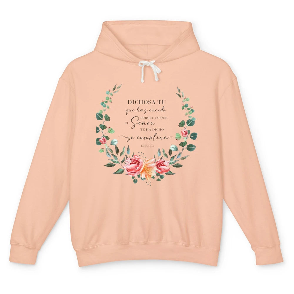 Floral Spanish Bible Dichosa Tú Que Has Creído Christian Unisex Lightweight Hoodie