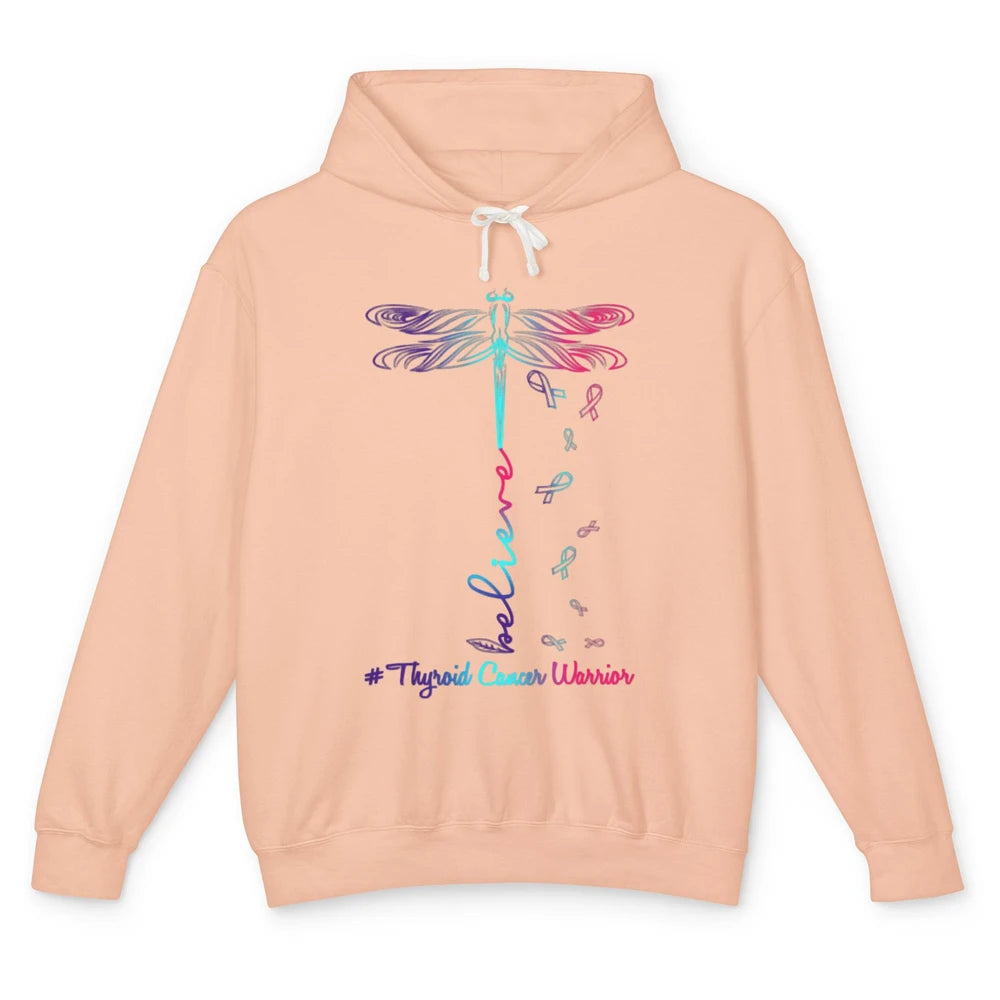 Thyroid Cancer Awareness Purple Pink Teal Ribbon Dragonfly Unisex Lightweight Hoodie