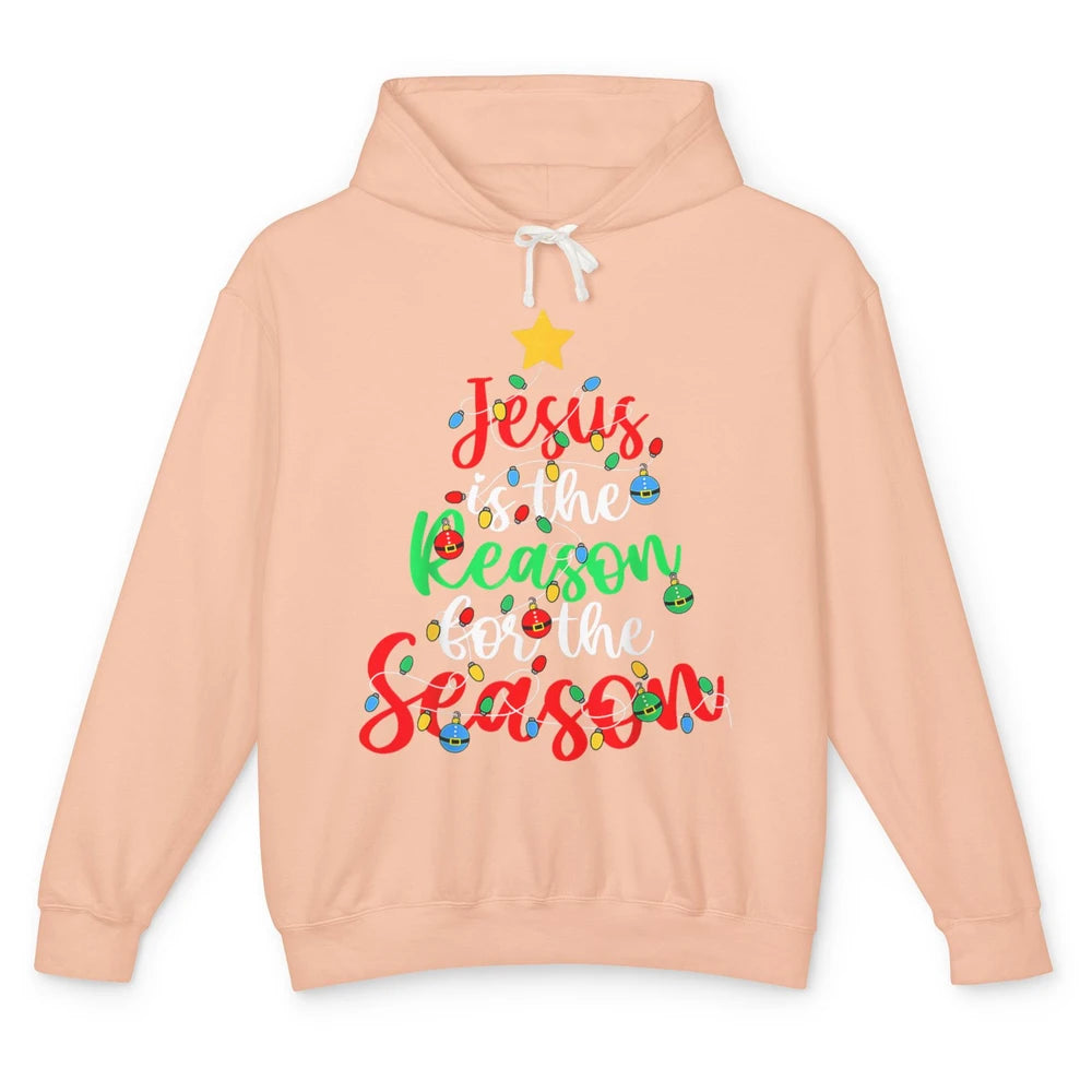 Merry Christmas Jesus The Reason For Season Xmas Tree Lights Unisex Lightweight Hoodie