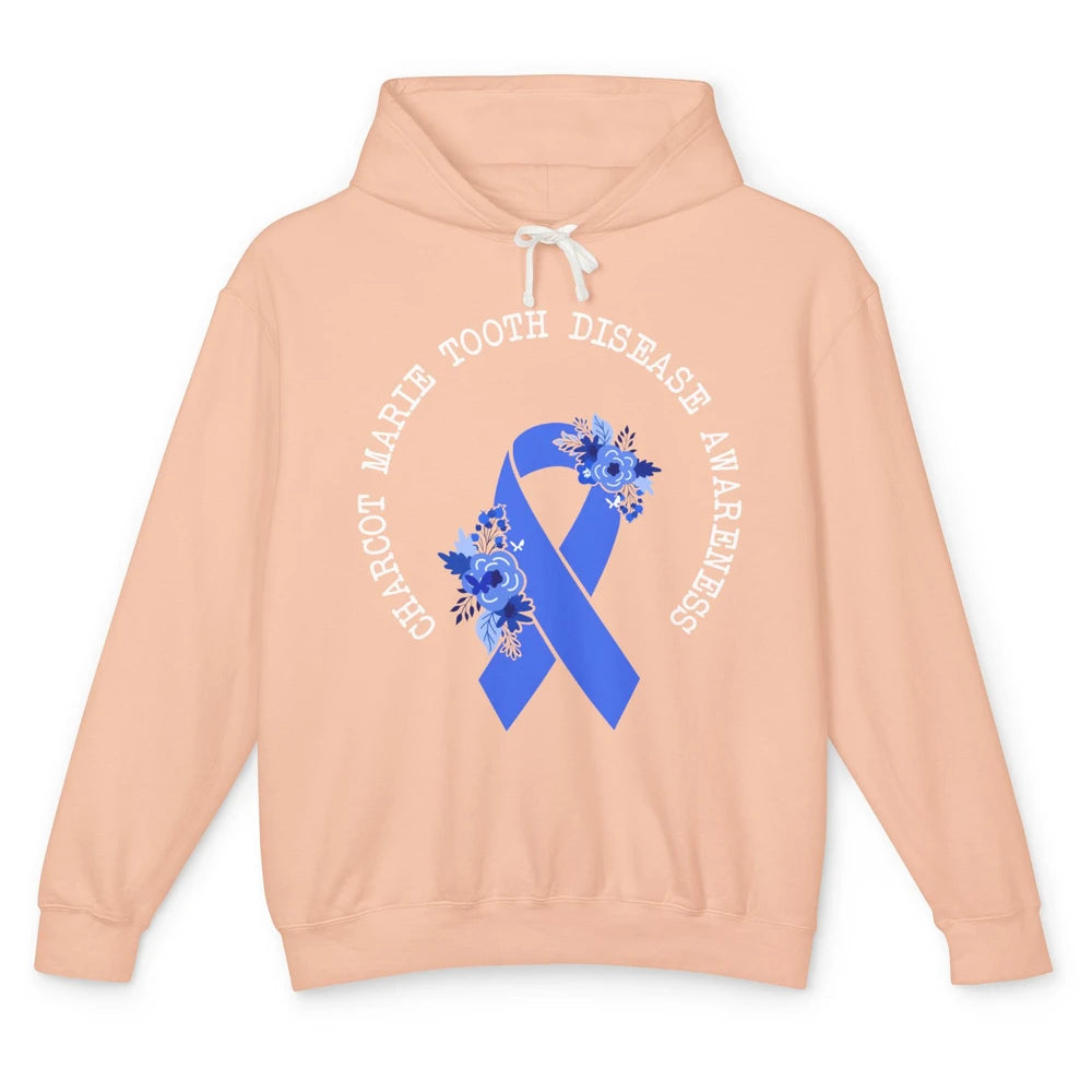 Charcot-marie-tooth Disease Awareness Floral Blue Ribbon Unisex Lightweight Hoodie