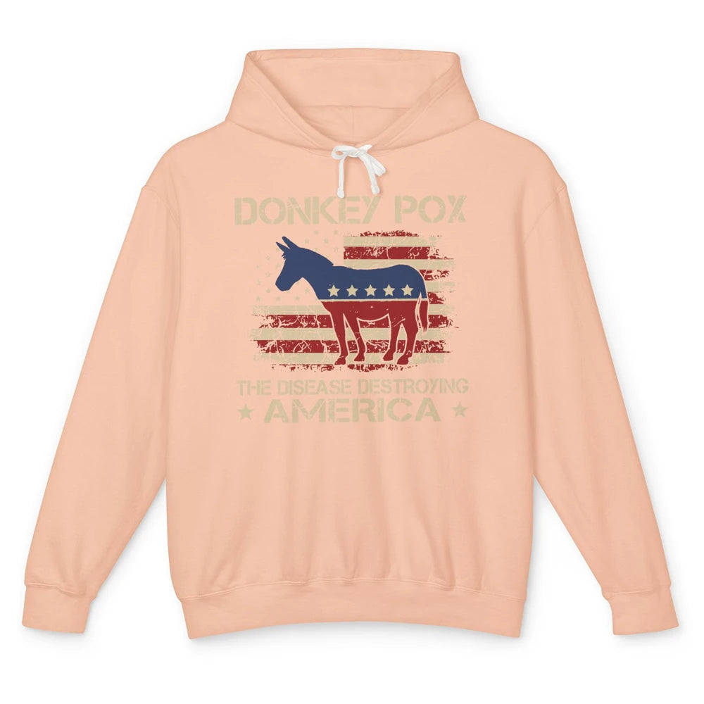 US Flag Donkey Pox The Disease Destroying America Democratic Unisex Lightweight Hoodie