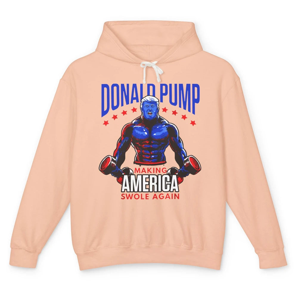 Funny Donald Pump Make America Swole Again Trump 2024 Return Unisex Lightweight Hoodie