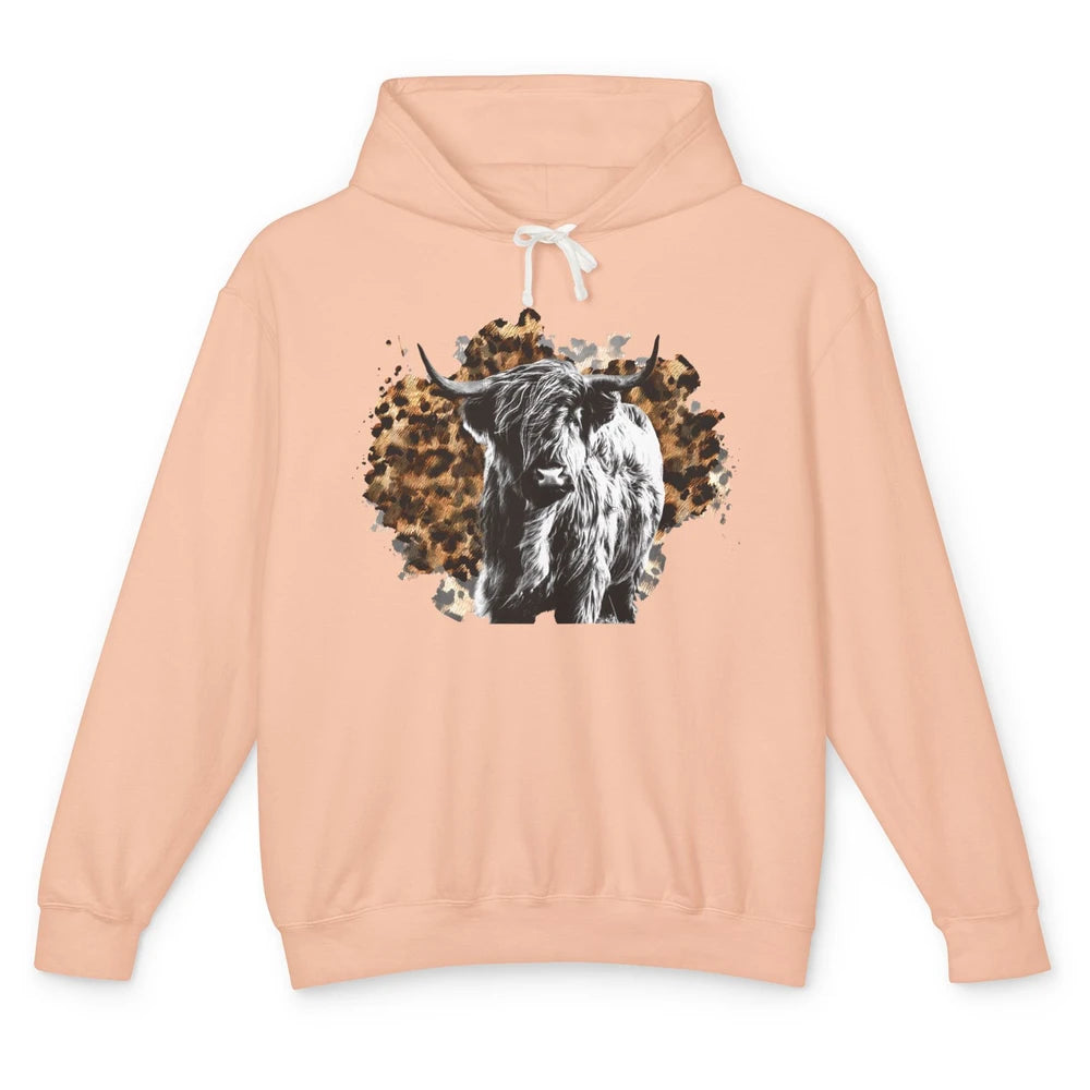 Highland Cow Leopard Heifer Western Country Southern Gift Unisex Lightweight Hoodie