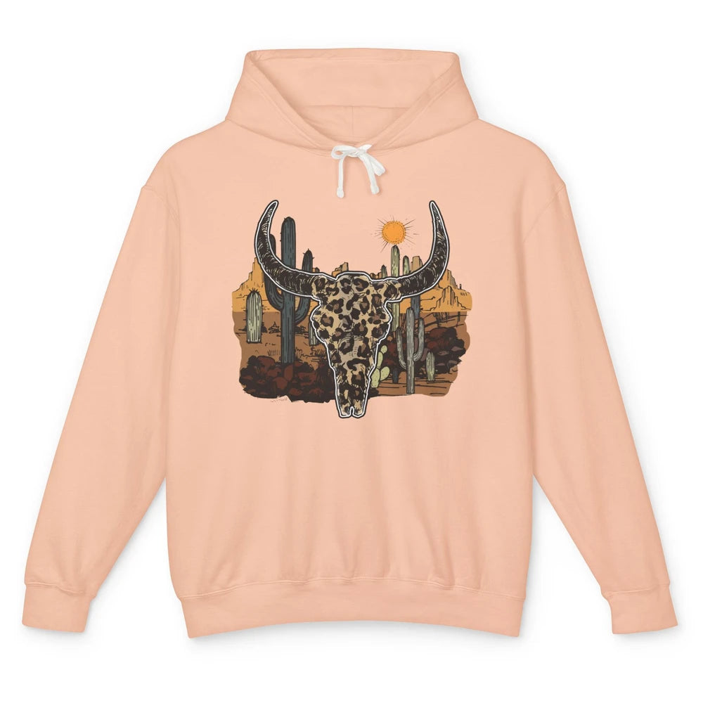 Leopard Bull Skull Desert Sunset Cactus Western Country Girl Unisex Lightweight Hoodie