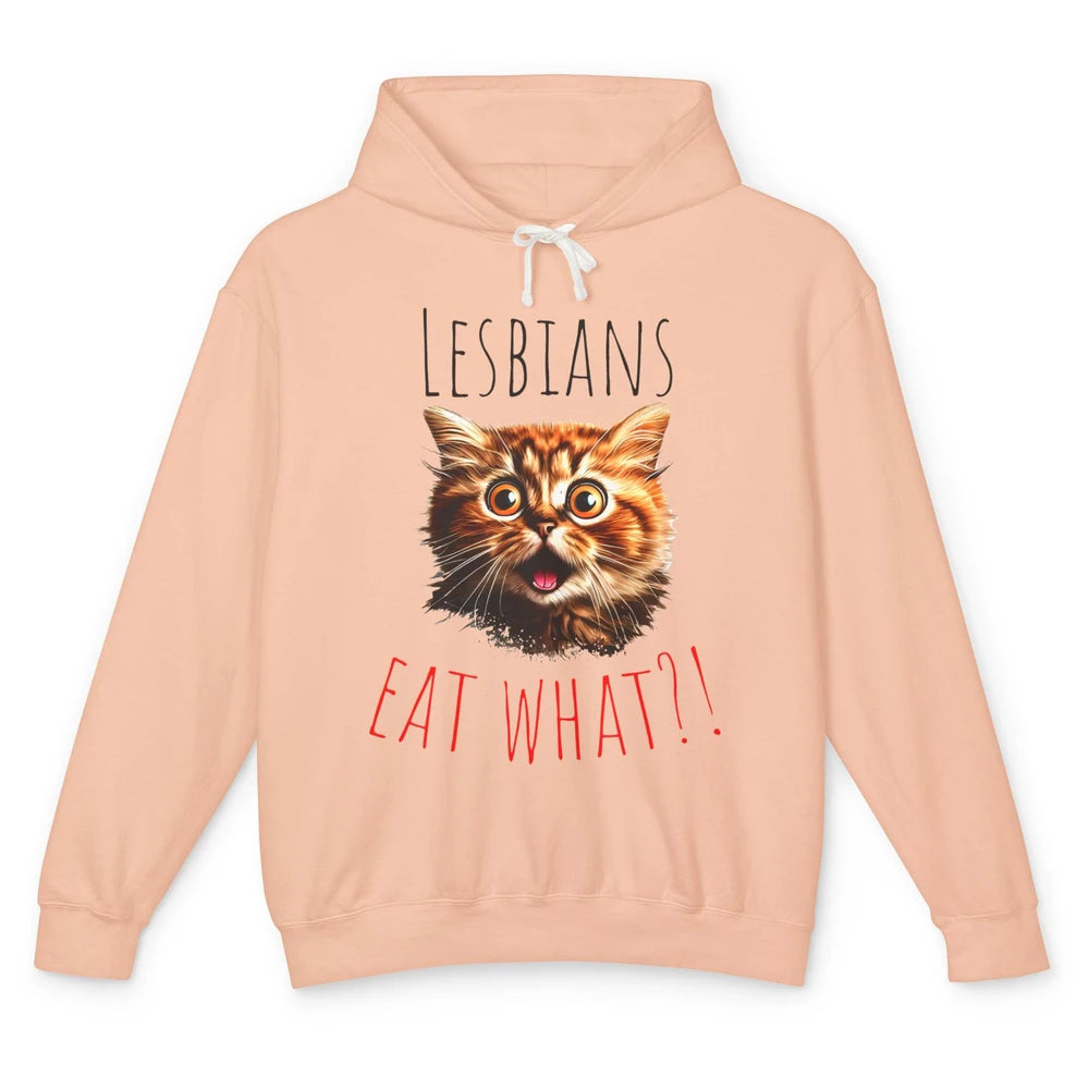 Funny Black Cat Lesbians Eat What LGBTQ Sarcastic Cat Mom Unisex Lightweight Hoodie