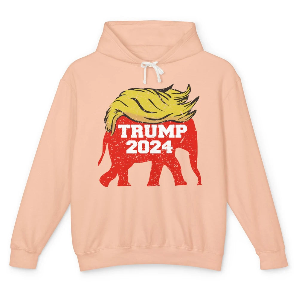 Trump 2024 Republican Elephant With Trump Hair Funny Trump Unisex Lightweight Hoodie