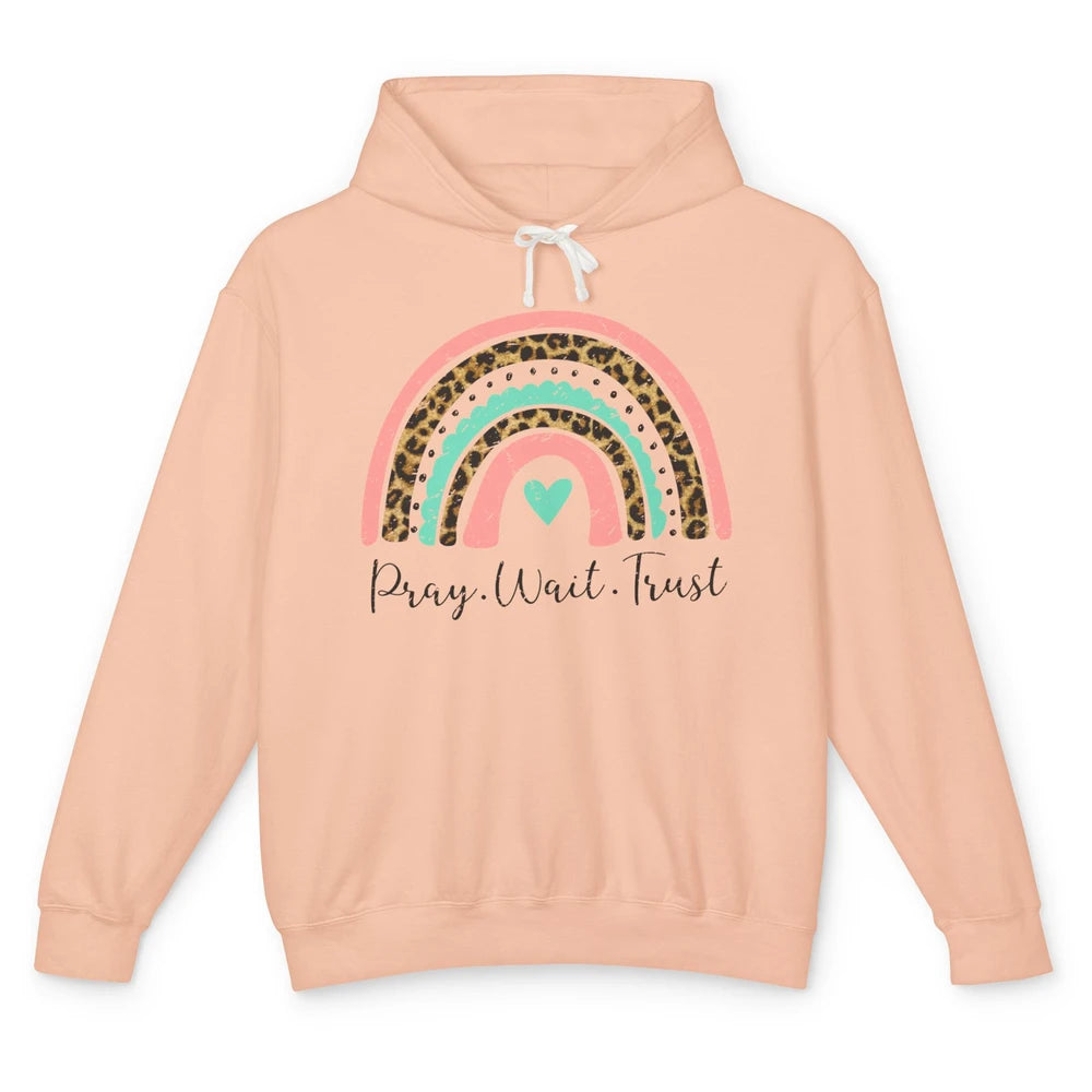 Leopard Rainbow Pray Wait Trust Bible Christian Motivational Unisex Lightweight Hoodie