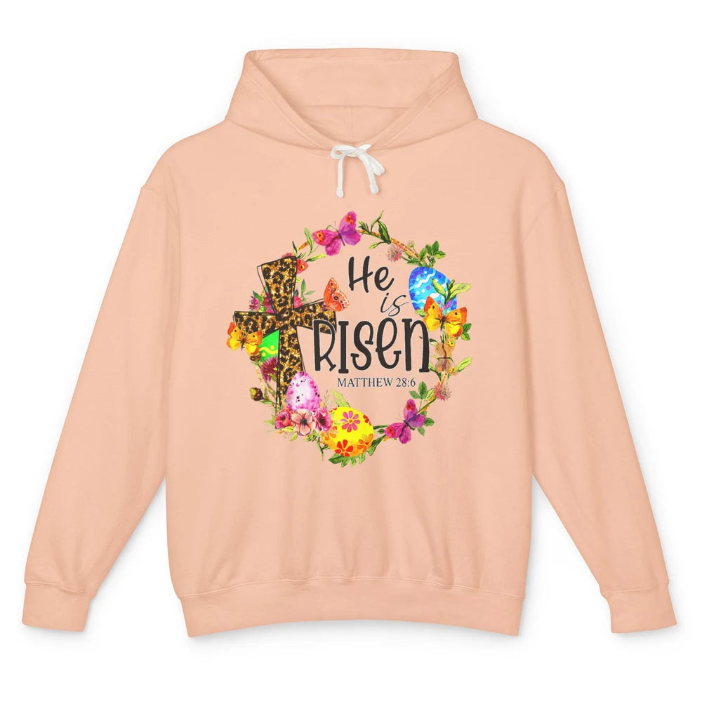 He Is Risen Easter Leopard Cross Christian Jesus God Bible Unisex Lightweight Hoodie