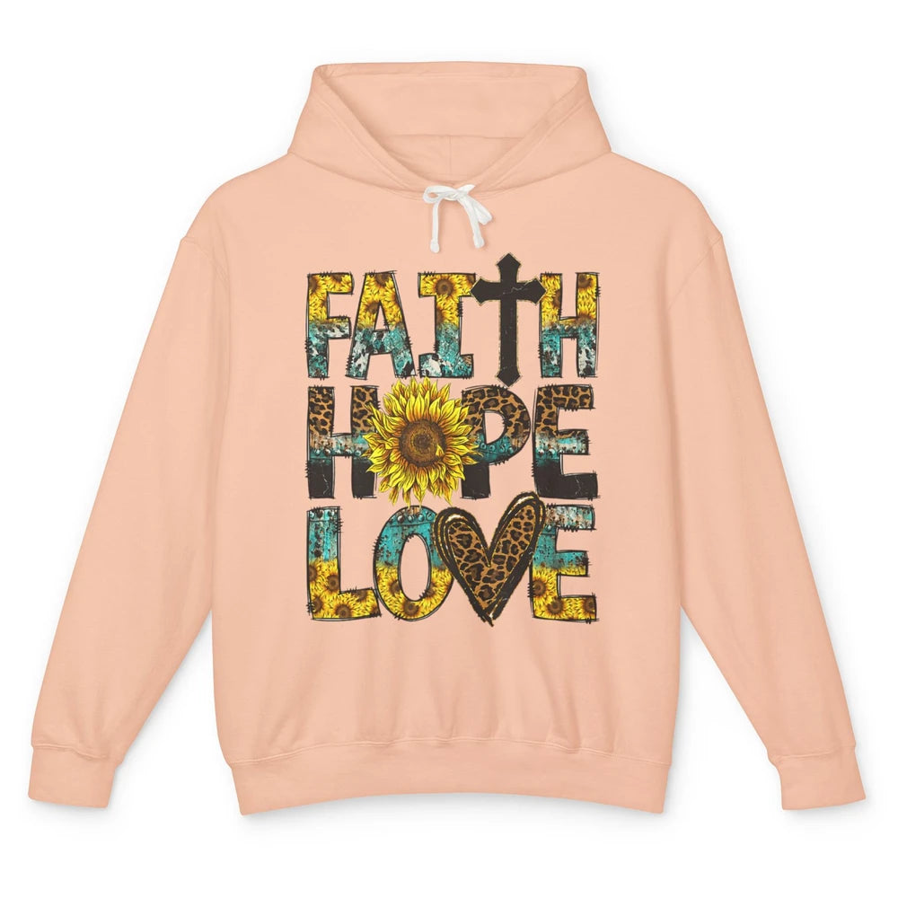 Faith Hope Love Sunflower Jesus Christian Leopard Religious Unisex Lightweight Hoodie