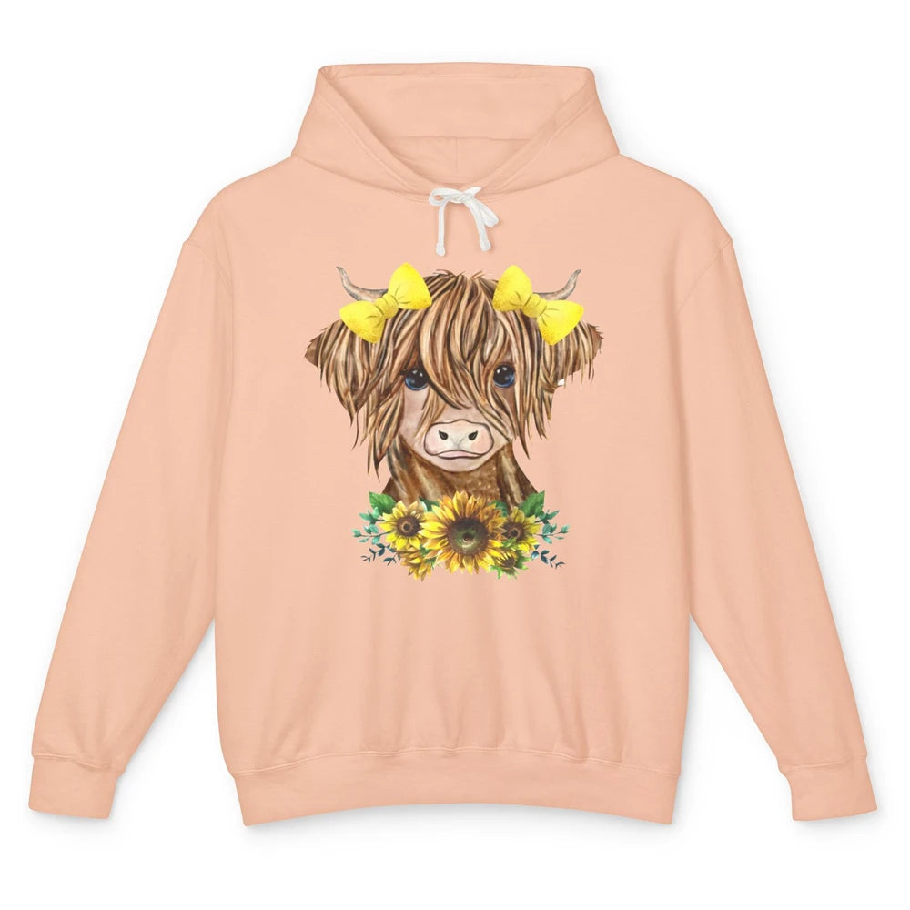 Baby Highland Cow Sunflower Western Country Heifer Cattles Unisex Lightweight Hoodie