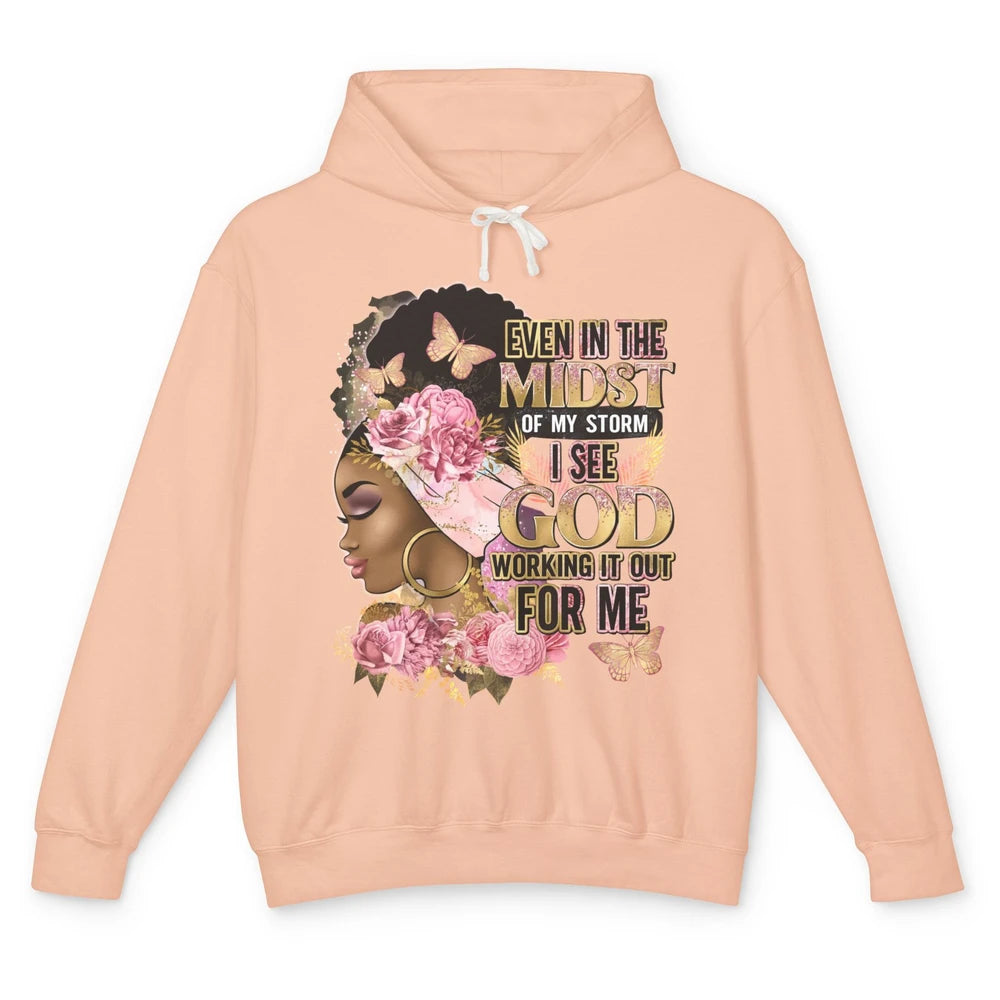 Black Girl In The Midst Of Storm Afro Woman Christian Belief Unisex Lightweight Hoodie