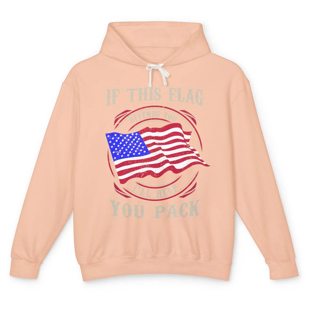 Retro US Flag If This Offends You I'll Help Pack Veteran Day Unisex Lightweight Hoodie