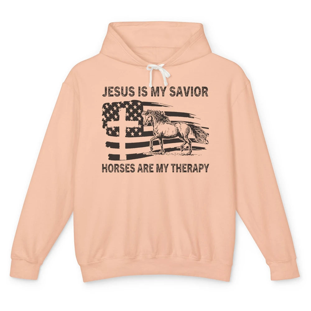 Jesus Is My Savior Horses Are My Therapy Christians Lovers Unisex Lightweight Hoodie