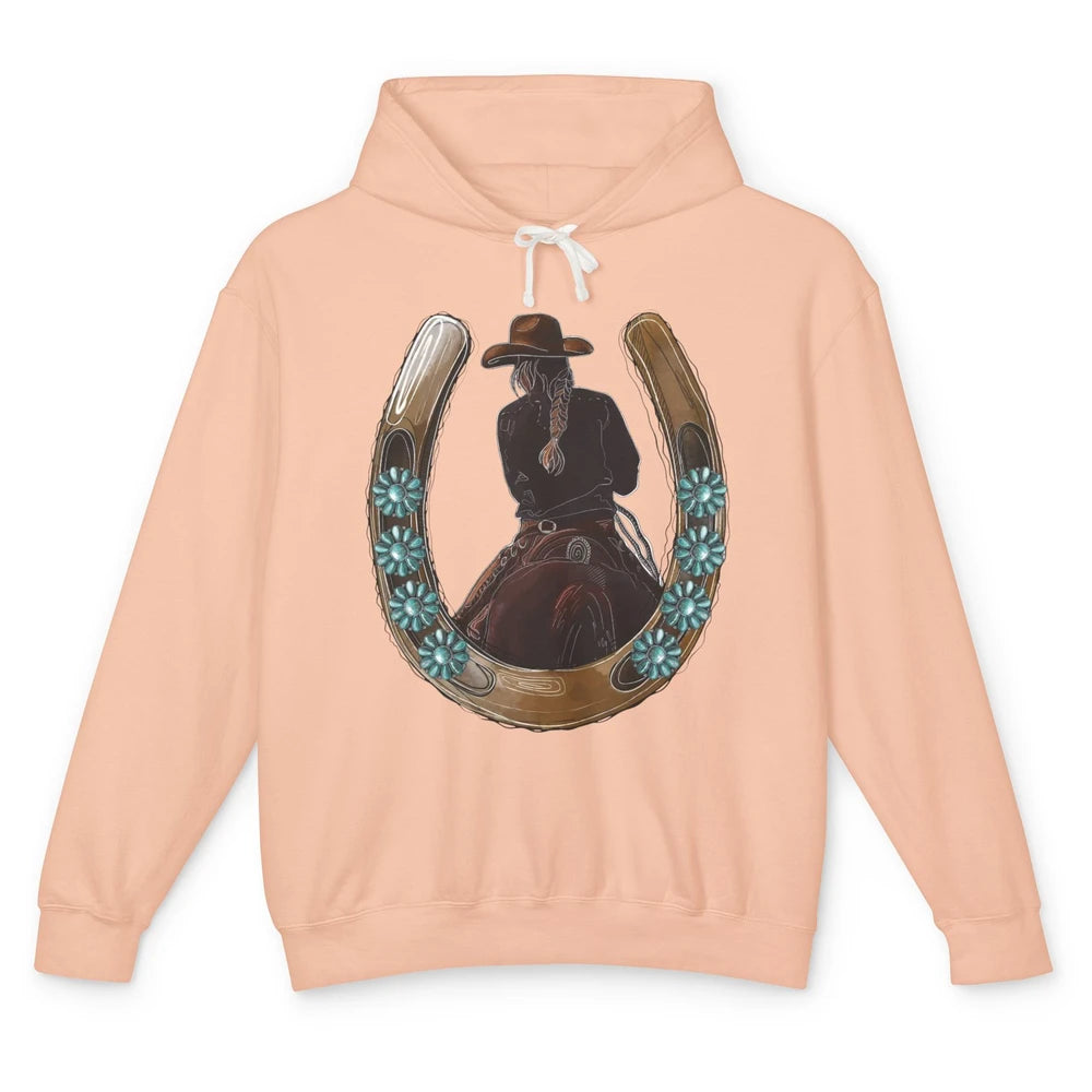 Retro Cowgirl Horseshoe Rodeo Western Cowgirl Peace Lovers Unisex Lightweight Hoodie