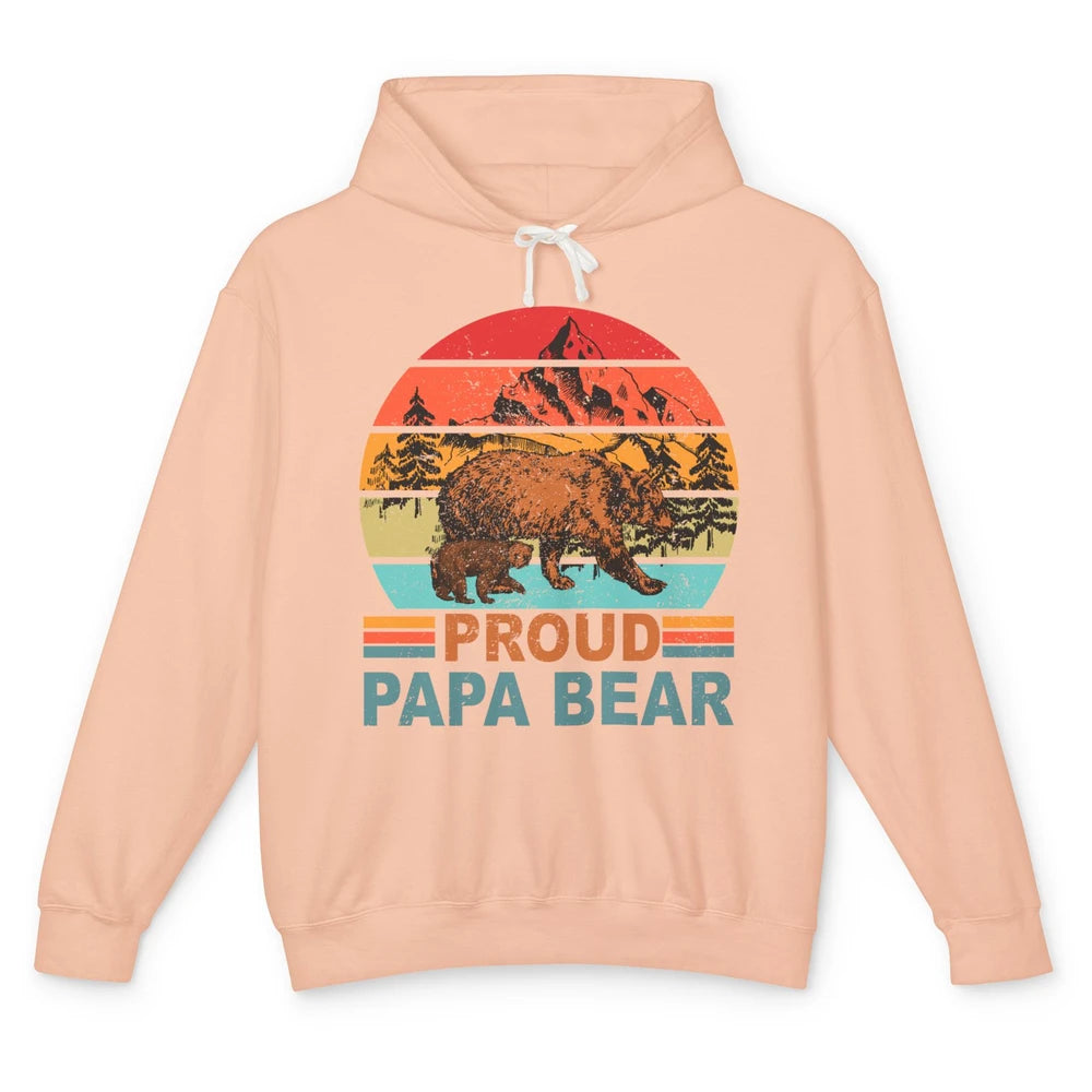 Vintage Mountain Proud Papa Bear Baby Bear Fathers Day Unisex Lightweight Hoodie