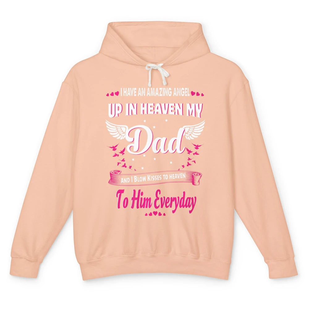 Heaven Beautiful Dad In Heaven Angel Wings Father Guardian Unisex Lightweight Hoodie