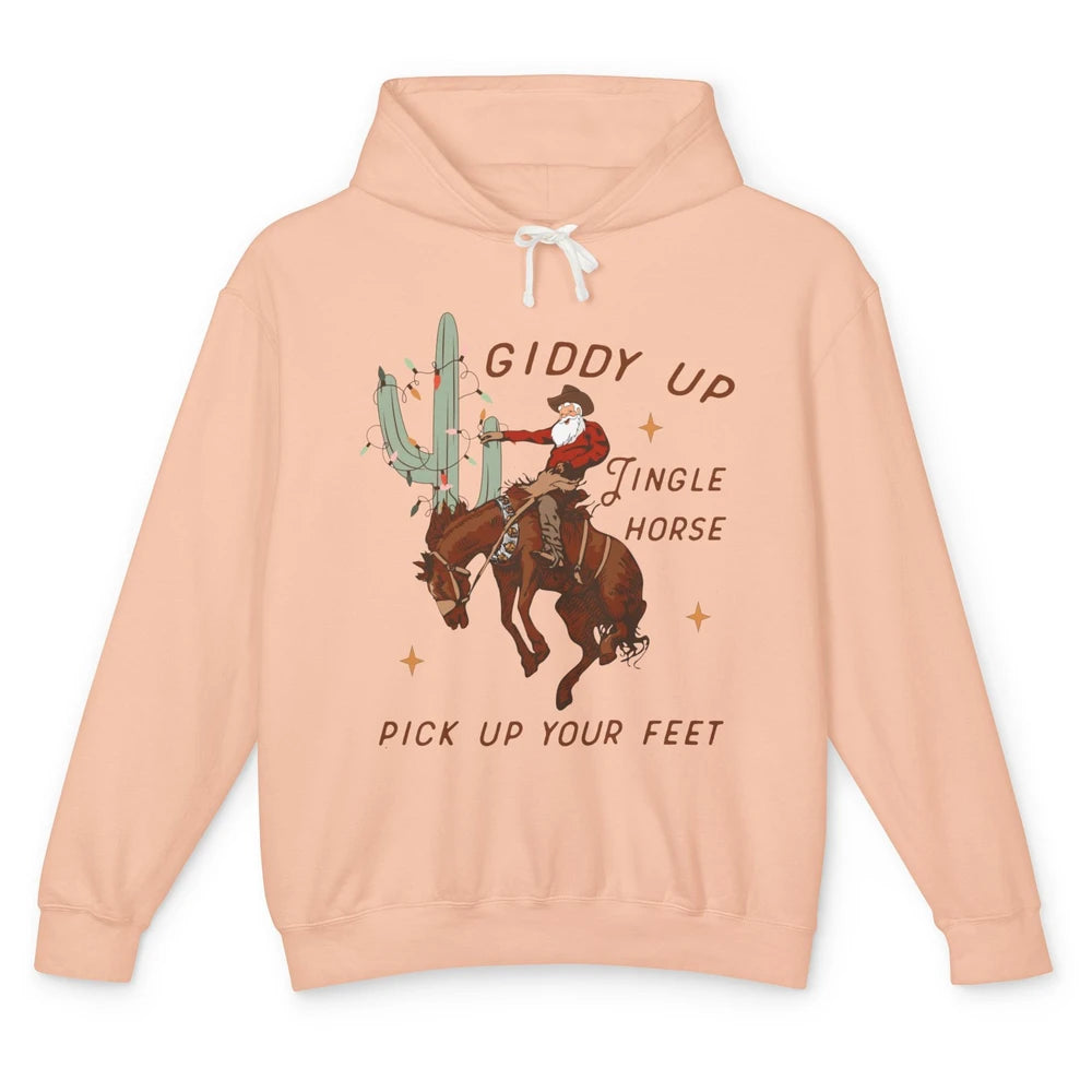 Cowboy Santa Horsing Giddy Up Jingle Horse Christmas Cactus Unisex Lightweight Hoodie